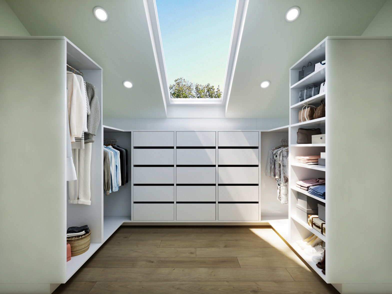 room with angled ceilings turned into a walk-in wardrove